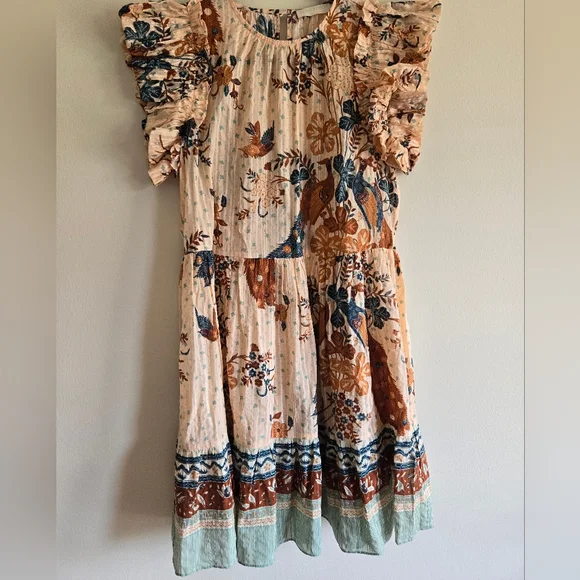 Ulla Johnson Etta Floral Ruffle Sleeve Midi Dress Boho Swing Prairie Dress - Picture 6 of 13